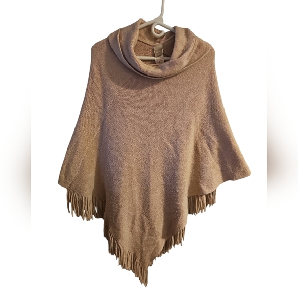 Chicos one size cozy cowl neck pink metallic poncho - Picture 2 of 5
